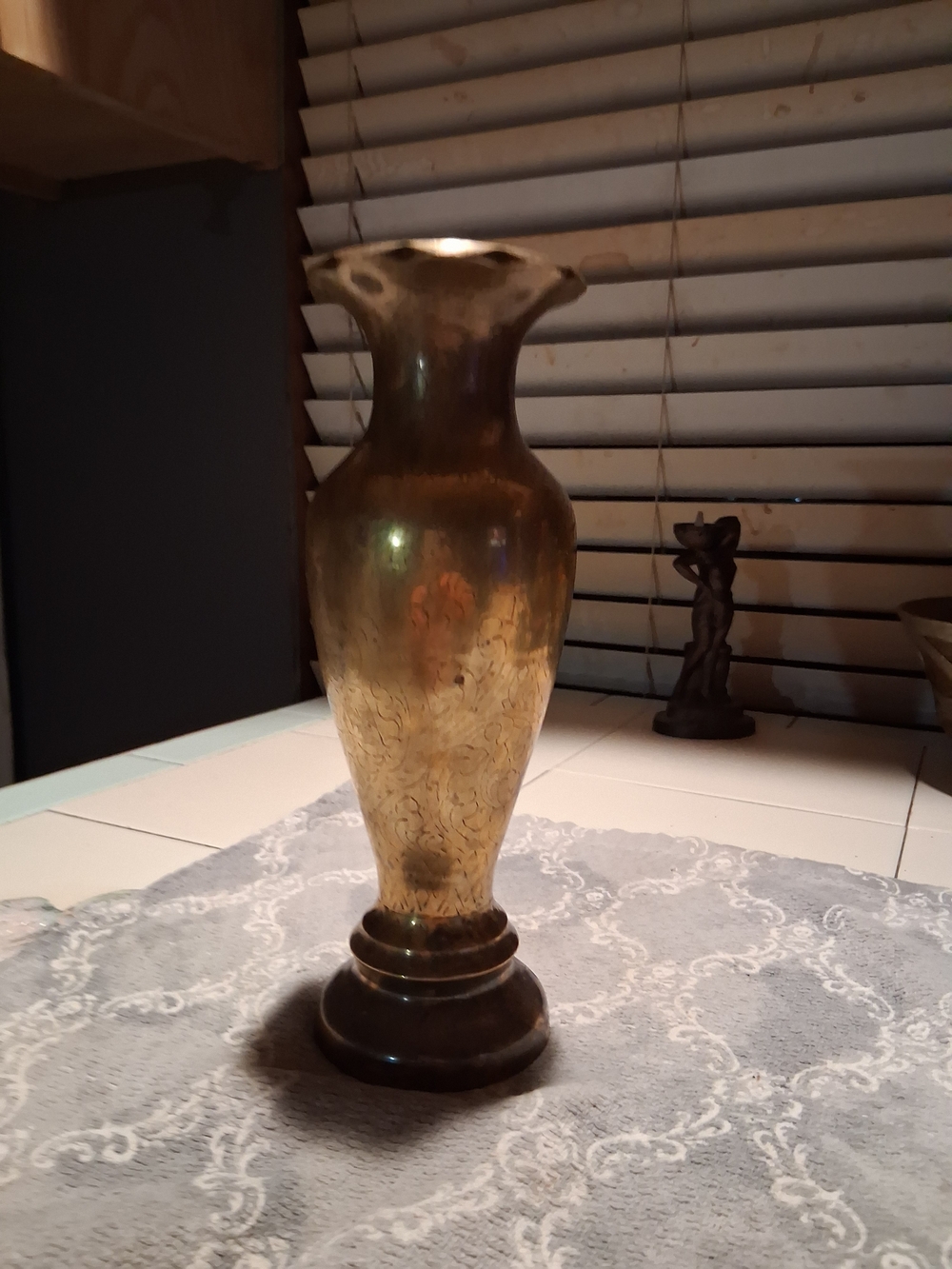 Polished Gold Decorative Vase with Etched Detail